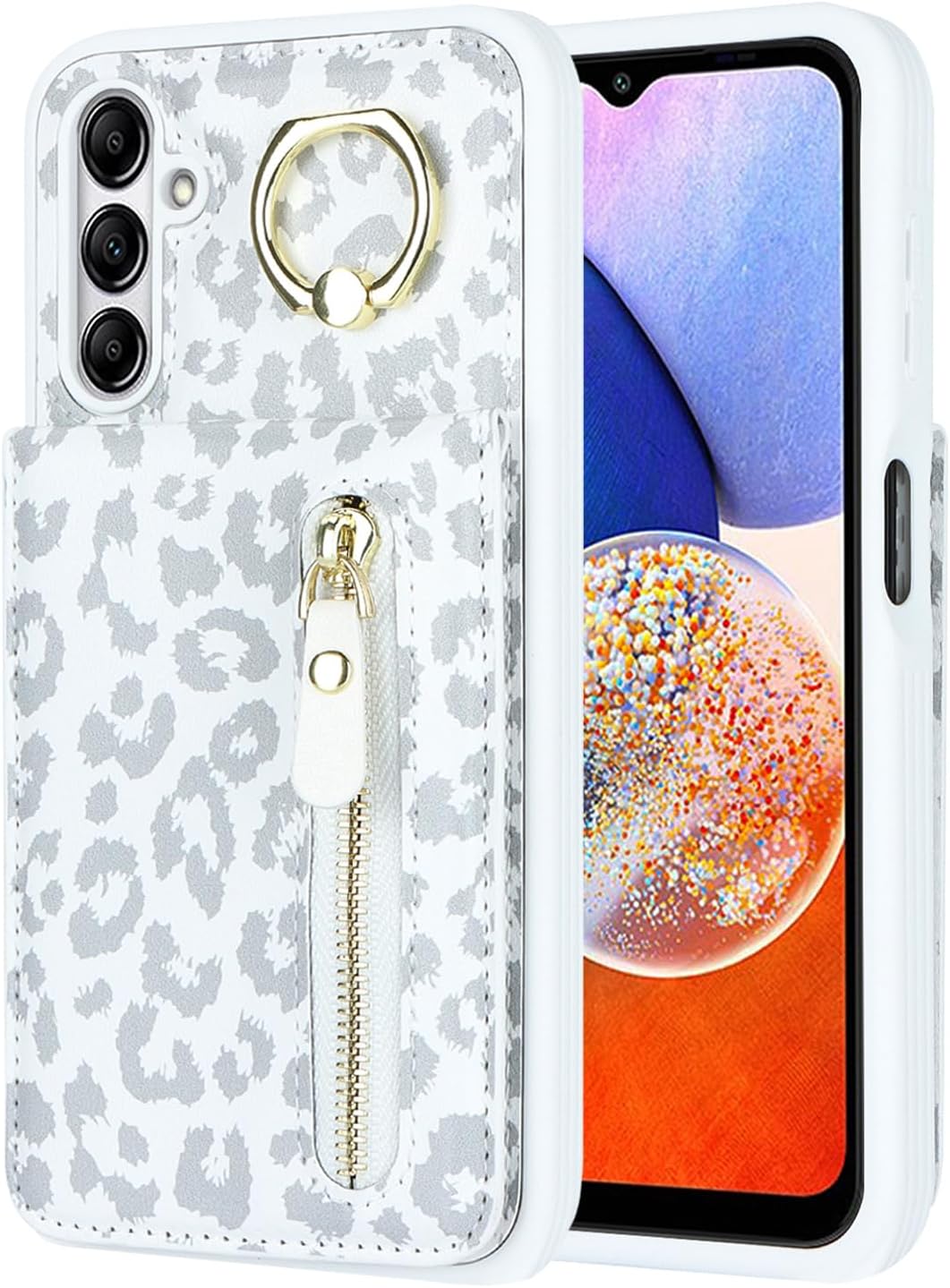 Funda para Samsung Galaxy A14 5G con tarjetero para mujer, Samsung Galaxy A14 5G Funda para teléfono con tarjeta de crédito con anillo, cremallera a