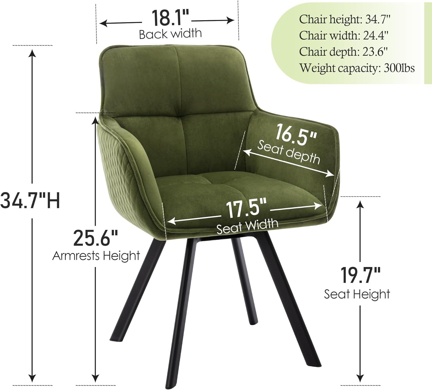Scingu Olive Green Cozy Desk Chair, Velvet Office Desk Armchair, Comfy Upholstered Task Chair Stationary Non Rolling with Mid Back, Swivel Comfy