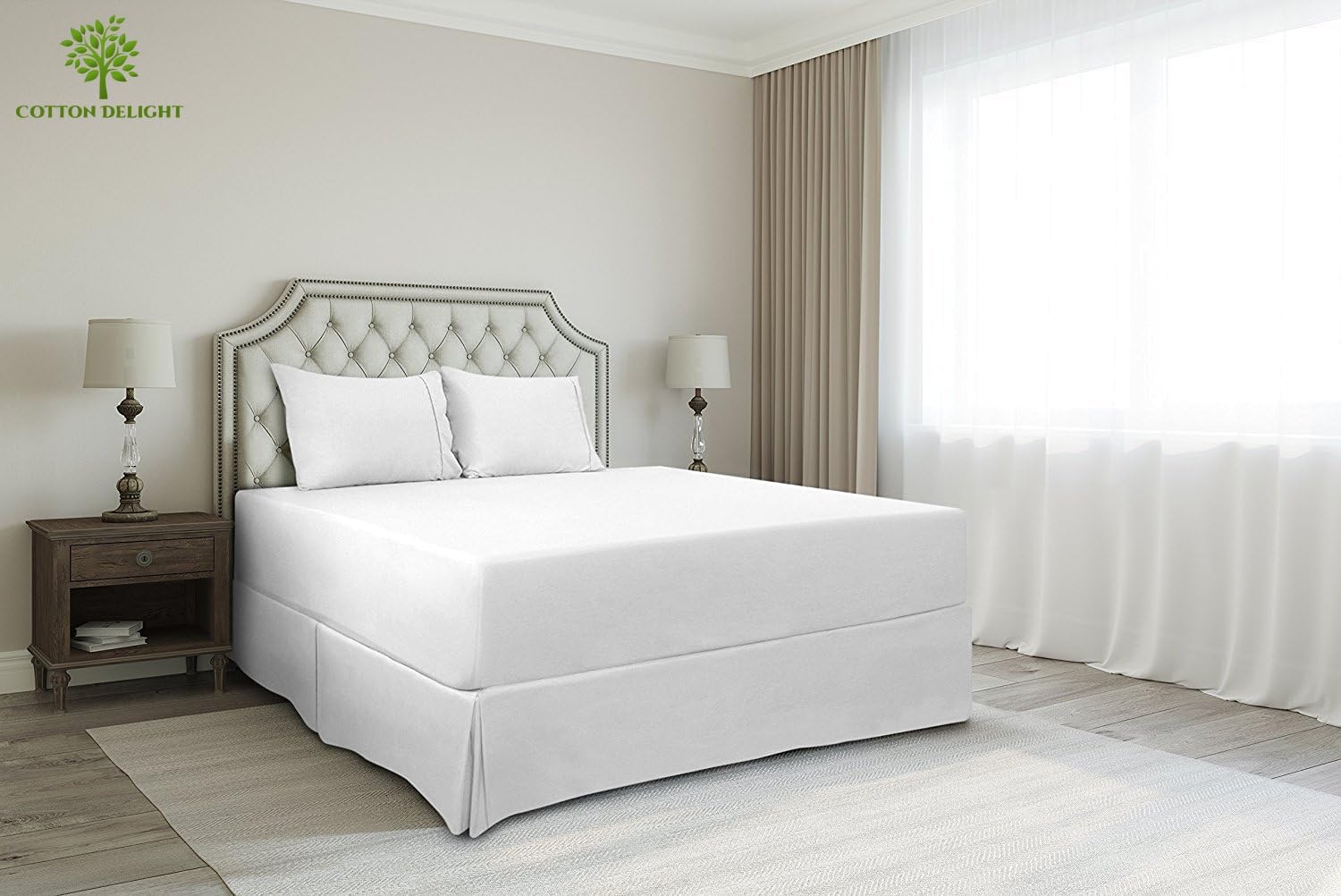 Cotton Delight Falda de cama tamaño Queen, 100% algodón natural, 800 hilos, ajuste a medida, 1 falda de cama tamaño Queen de 16 pulgadas, longitud