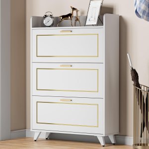 Cozy Castle Armario de almacenamiento de zapatos para entrada, armario organizador de zapatos oculto estrecho con 3 cajones abatibles y estantes Cozy Castle Armario de almacenamiento de zapatos para entrada, armario organizador de zapatos oculto estrecho con 3 cajones abatibles y estantes