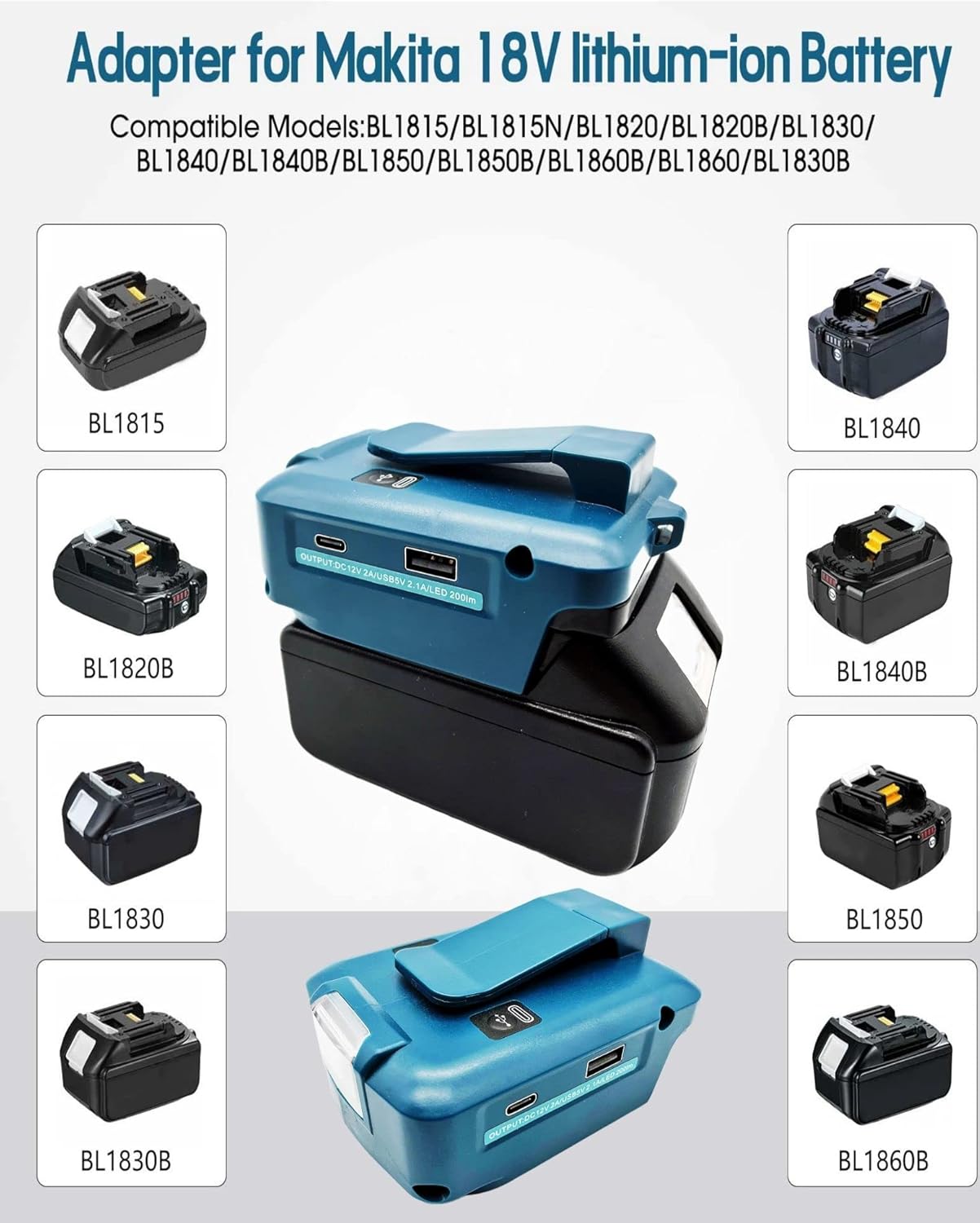 Alian – Adaptador de batería Makita, para Makita USB y cargador tipo C, para cargador tipo C de carga rápida, repuesto para fuente de alimentación