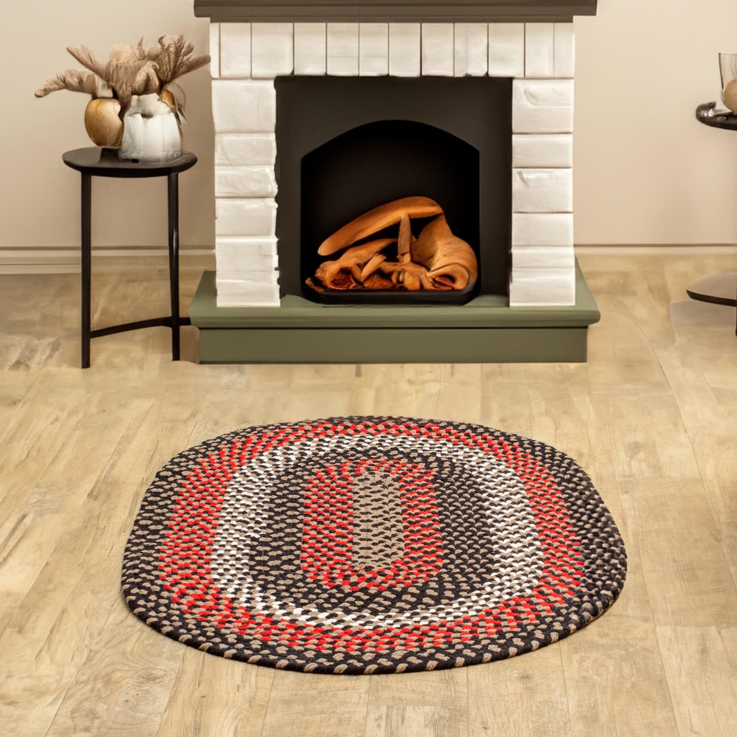 Super Area Rugs Alfombra trenzada ovalada ovalada de 3 x 5 pies, color negro, para entrada, cocina, baño, reversible, rústica, campestre, primitiva,