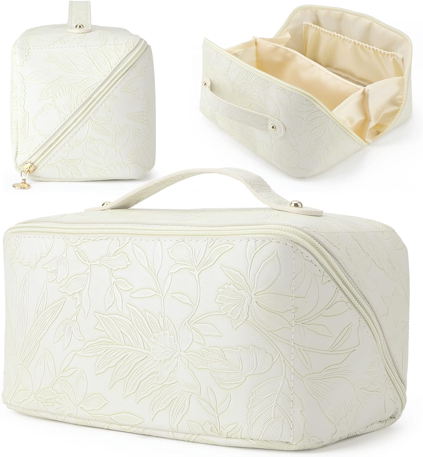 Bolsa de cosméticos de viaje de gran capacidad, portátil, de cuero, impermeable, bolsa de maquillaje de viaje, bolsa de almacenamiento con