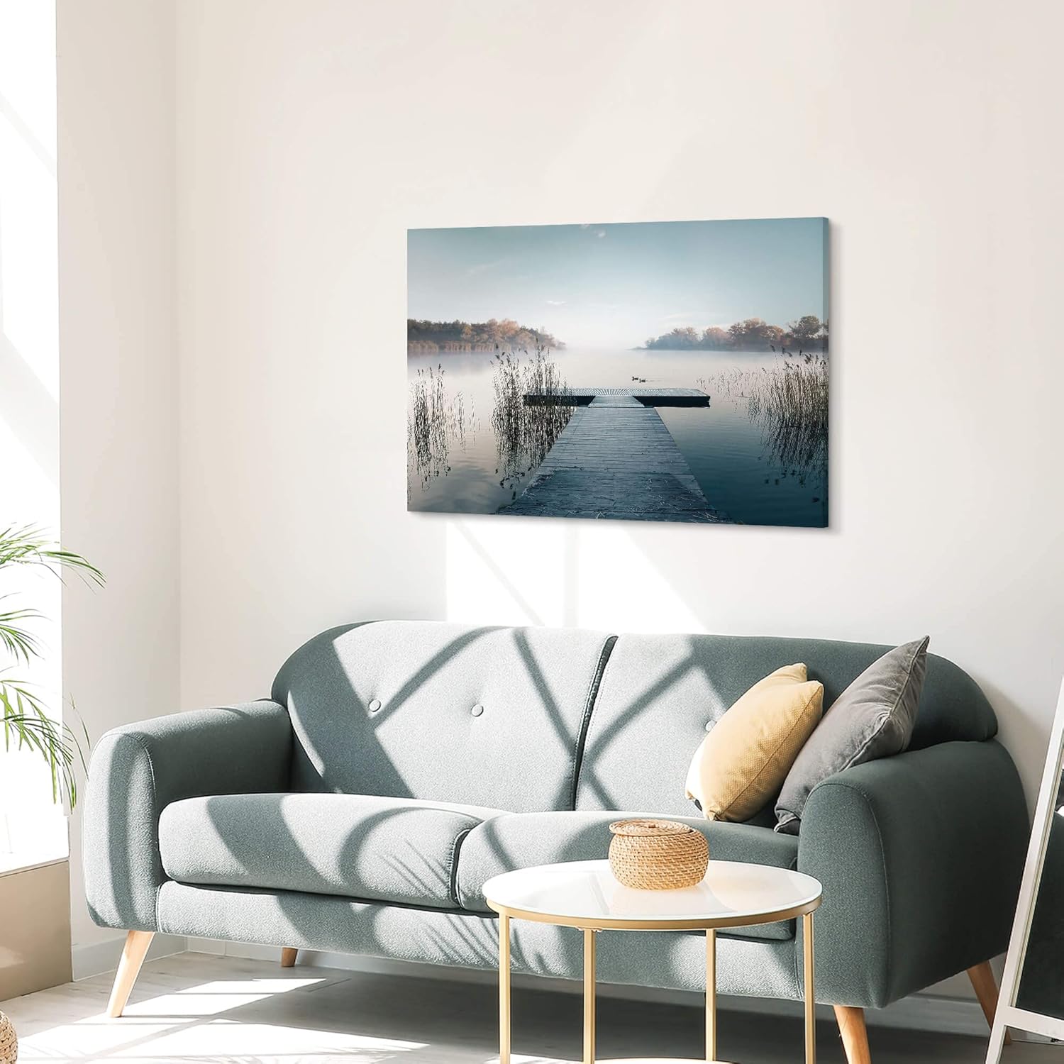 Lienzo de paisaje natural para la pared impresiones enmarcadas de escena de lago natural, puente, muelle, paisaje, pintura, obra de arte para el
