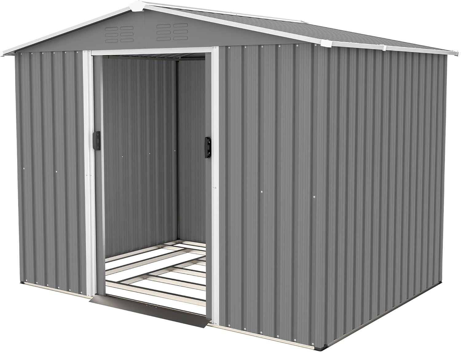 Goohome Cobertizo de almacenamiento de metal para jardín exterior de 6 x 8 pies, cobertizo de almacenamiento de metal con puerta bloqueable,