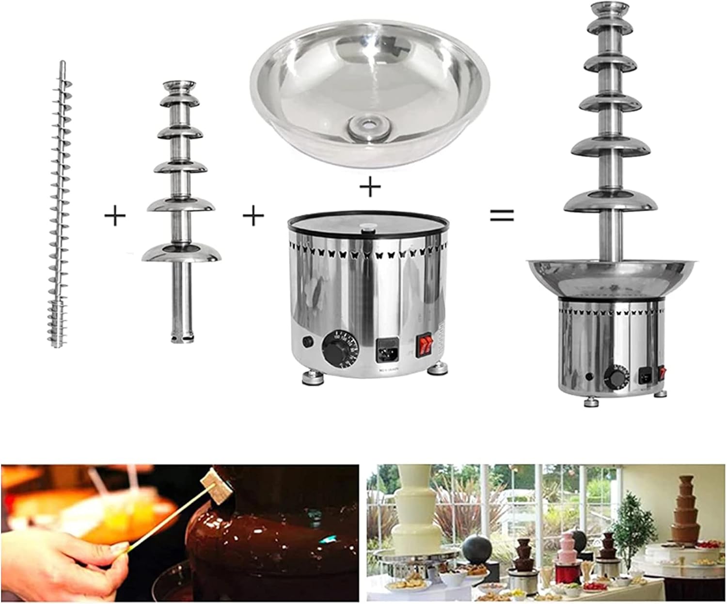 Fondue de fuente de chocolate grande, acero inoxidable 304, máquina de fuente de fondue de chocolate comercial ideal para fiestas, bodas, 6 pisos