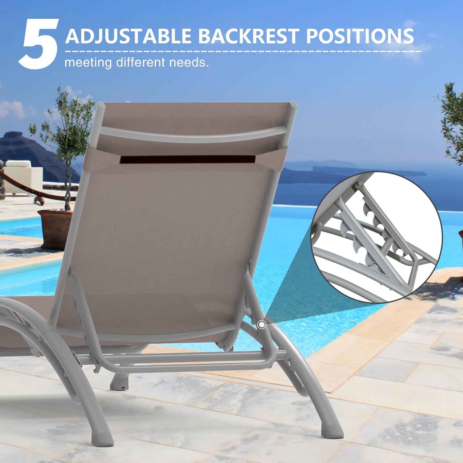 Domi – Juego de 2 sillas de piscina ajustables de aluminio, para exteriores, sillas de piscina para todo tipo de clima, para terraza, césped, junto