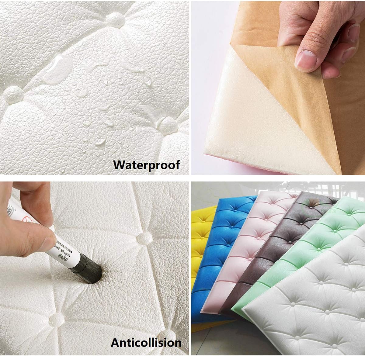 Paneles de pared de espuma autoadhesivos 3D, 23.6 x 11.8 pulgadas, decoración de cuero revestido, anticolisión, cojín suave para cubrir paredes,
