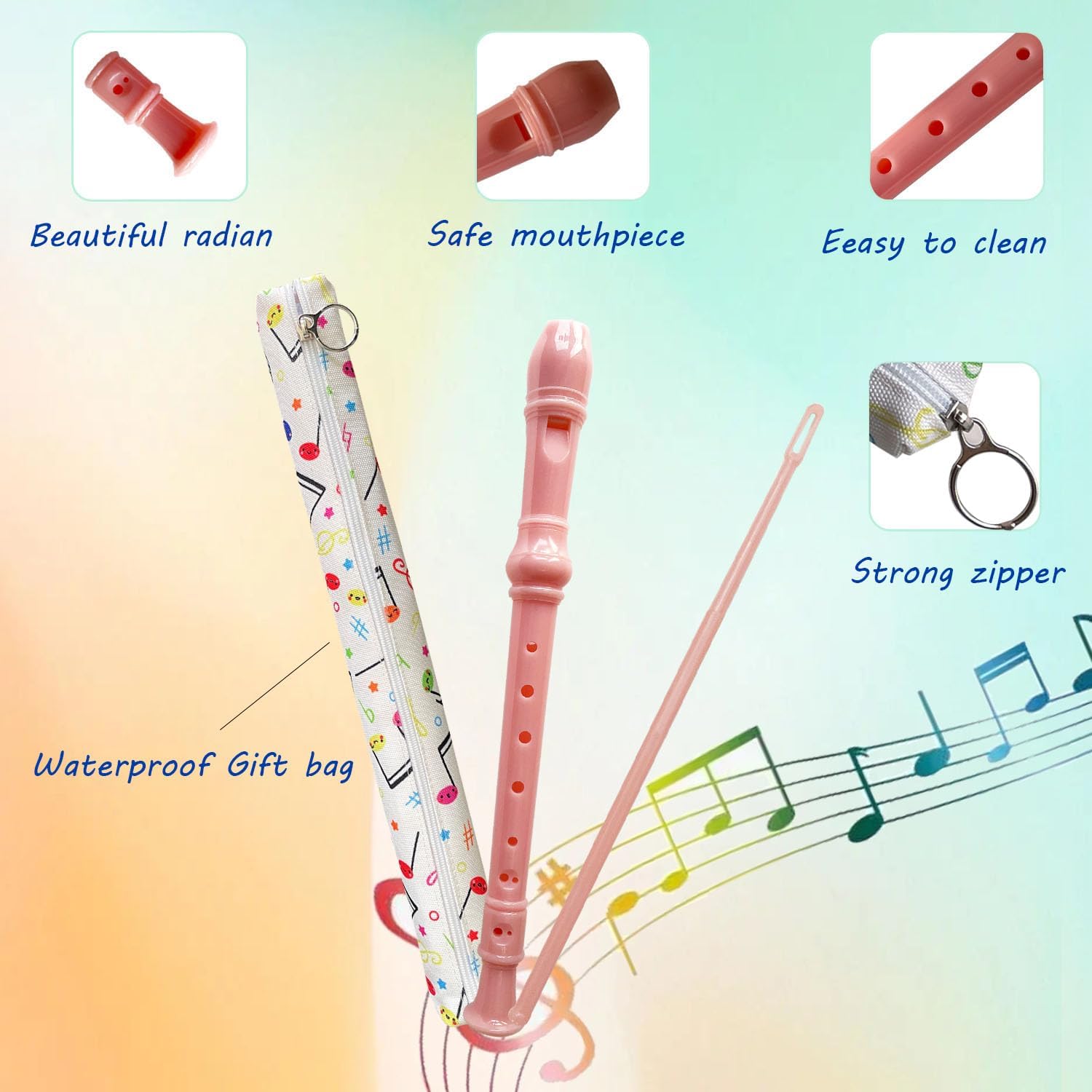 Grabadora soprano de 8 agujeros estilo alemán para principiantes, flauta de música con estuche de regalo, barra de limpieza para entretenimiento en