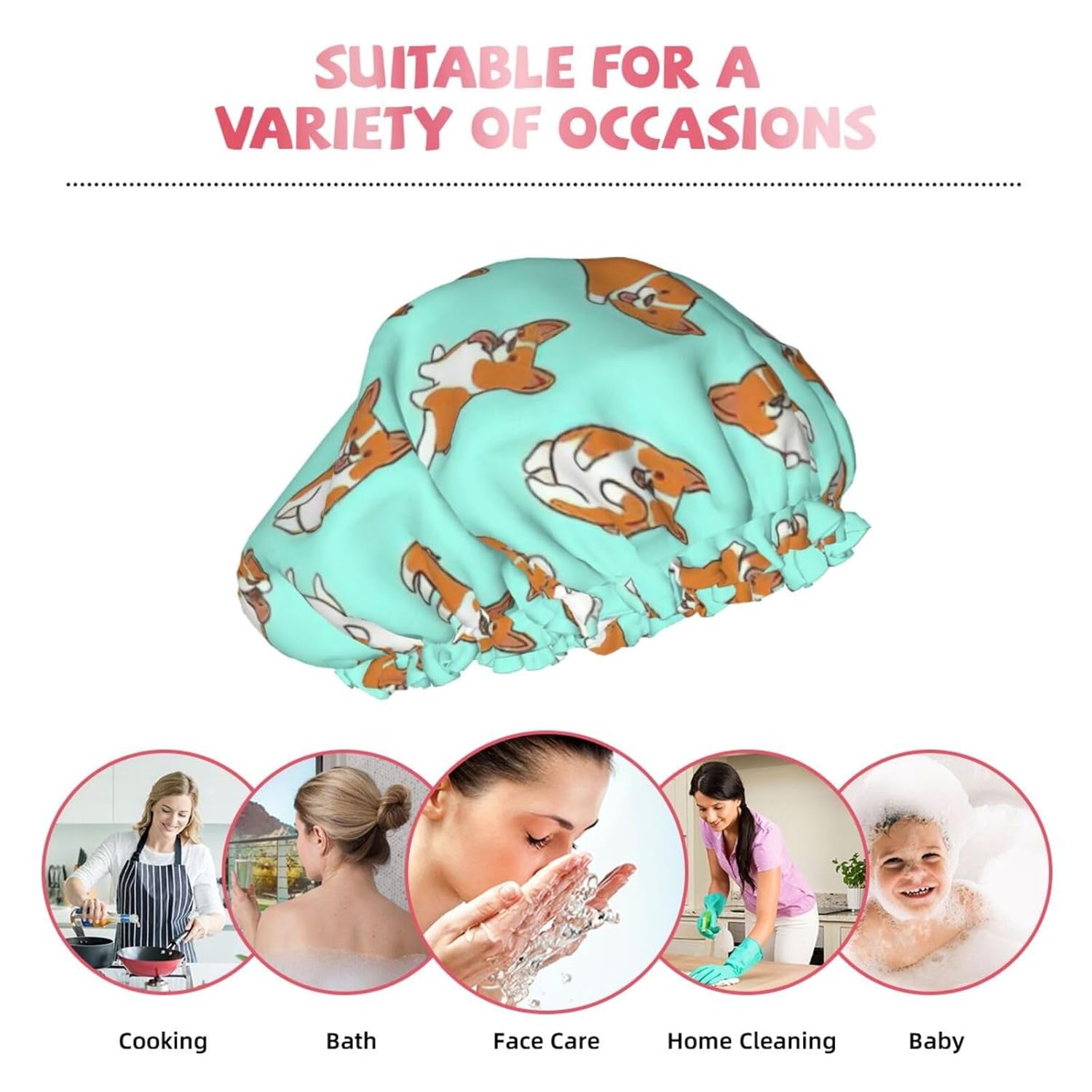 Corgi – Gorro de ducha impermeable de doble capa con estampado de perro, adecuado para todas las longitudes de cabello (10.6 x 4.3 pulgadas)
