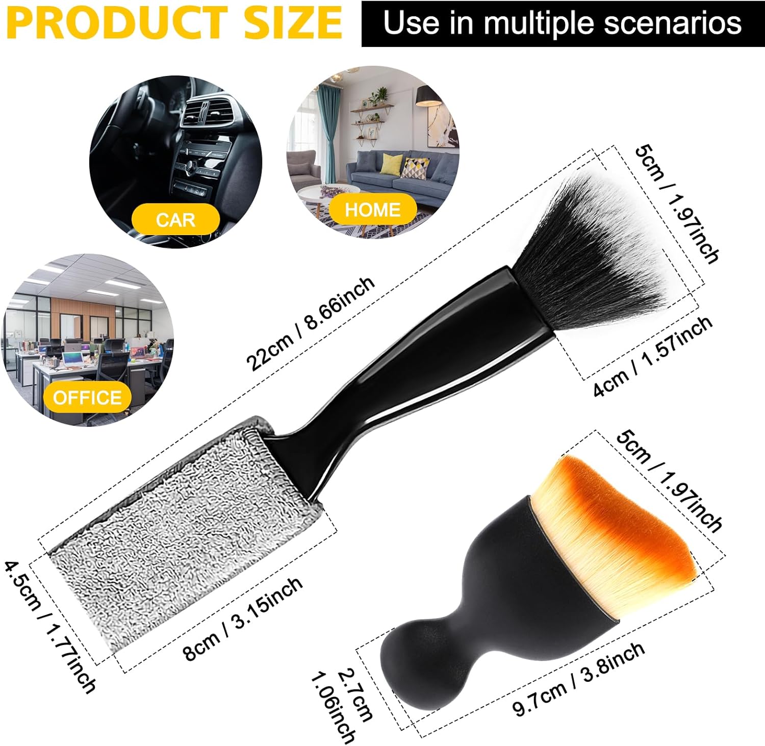 TUTUDOW 3 cepillos de polvo para interior del automóvil, cepillo para detallar el automóvil, cerdas suaves, herramienta para limpiar paneles (1