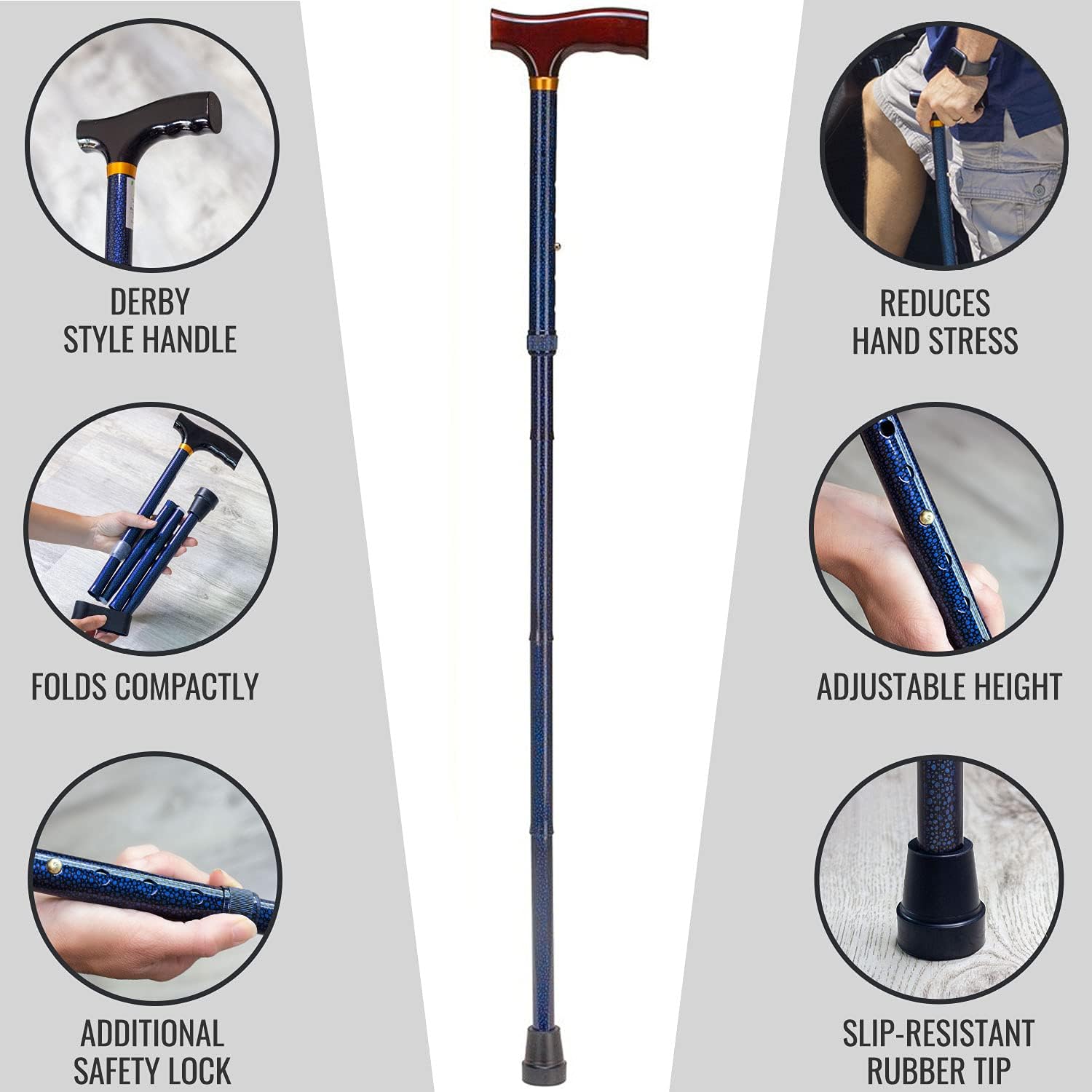 DMI Bastón plegable de diseñador, bastón para caminar, bastón plegable para hombres y mujeres, apto para FSA y HSA, bastones para personas mayores,