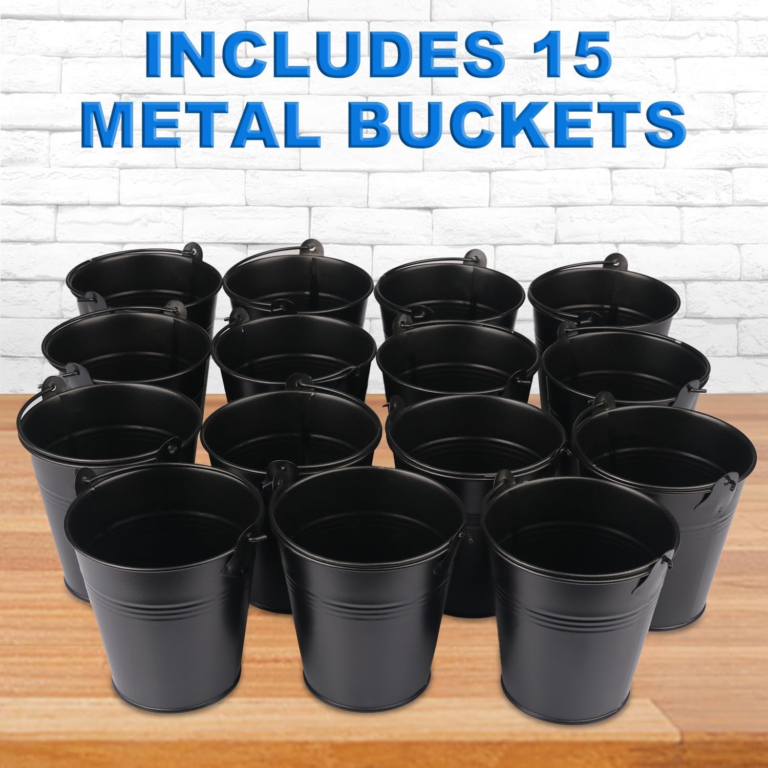 Paquete de 15 cubos de hierro negro de 4 pulgadas, cubos de metal con asa, cubo de Pascua, soporte para lápices y macetas, utilizados para