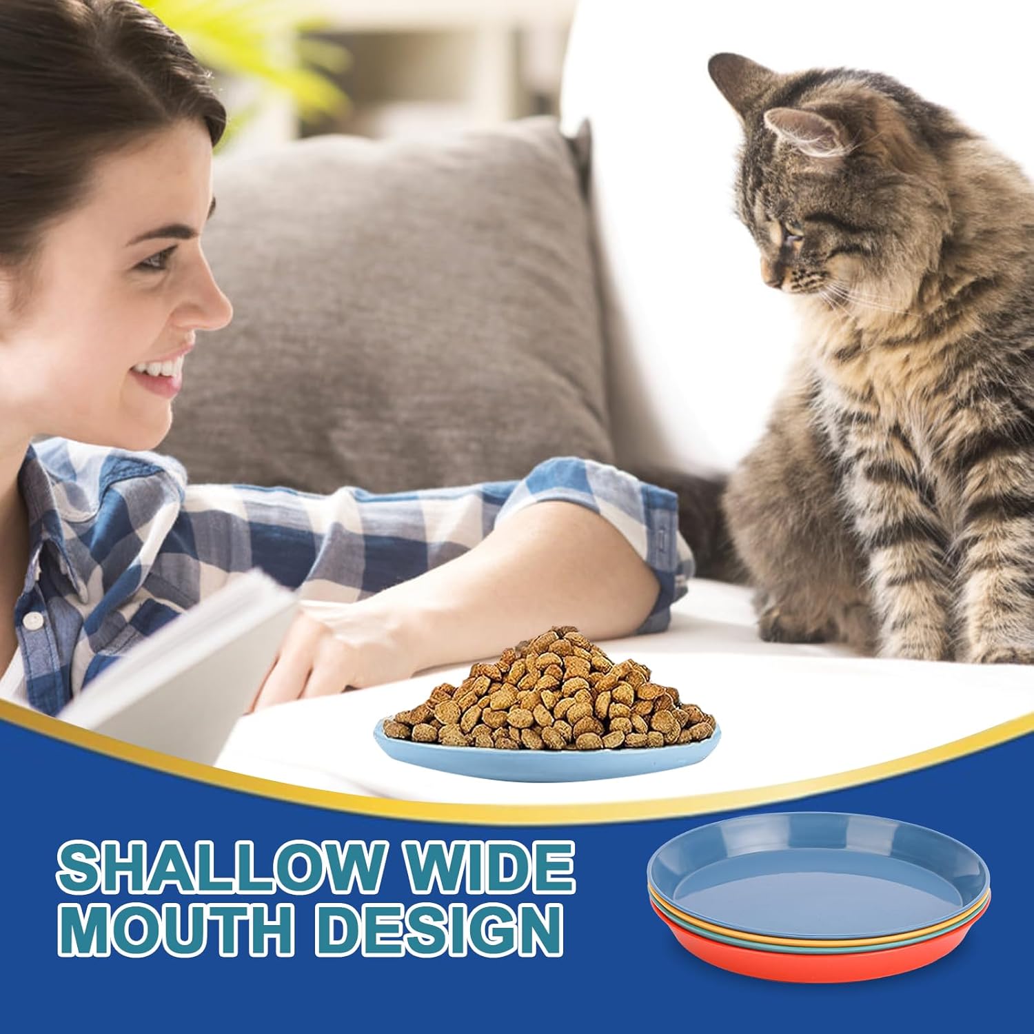 Plato de comida para gatos poco profundos, 4 unidades, comida húmeda para gatos, cuencos planos para gatos, sin fatiga, platos para comida y agua,