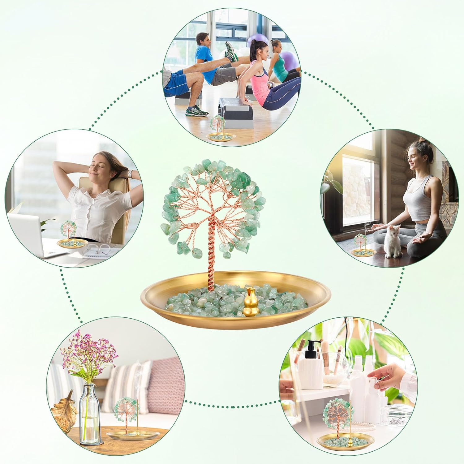 Zhehao 4 soportes de incienso de cristal para palos para mamá, hija, abuela, amiga, árbol de dinero, quemador de incienso curativo, piedra de