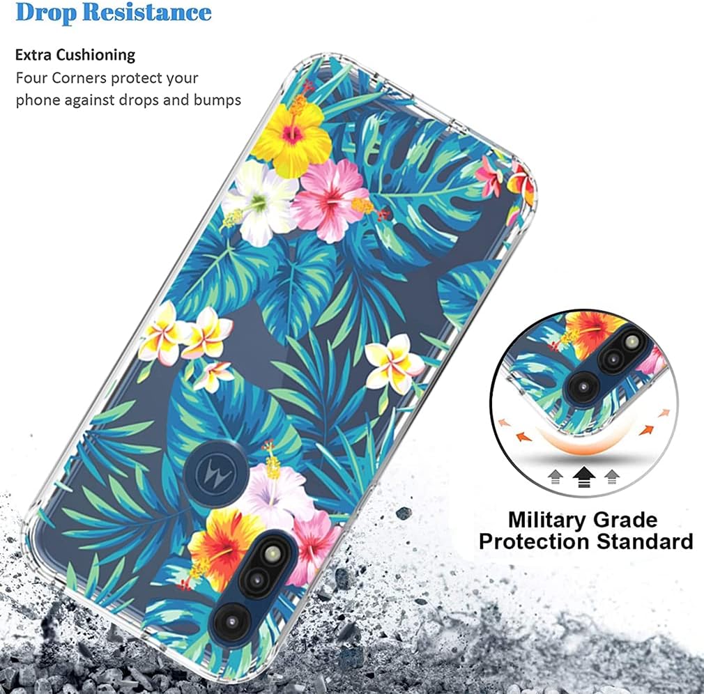 Funda para Moto E 2020, Motorola E 2020 para niñas, bonita funda floral de TPU transparente a prueba de golpes, funda protectora para Motorola Moto