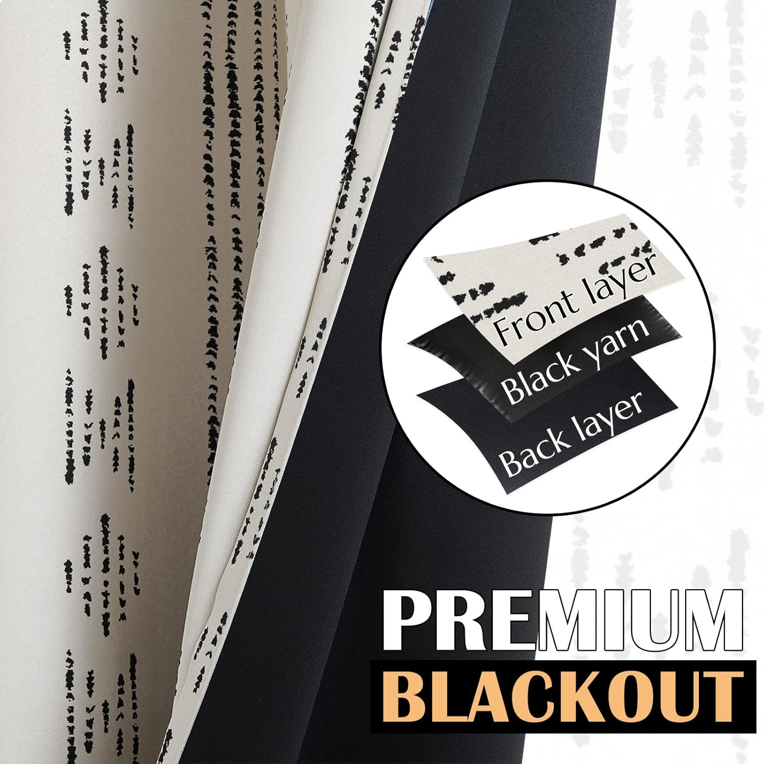 jinchan Cortinas bohemias 100% opacas de 108 pulgadas de largo para dormitorio, estampado geométrico negro sobre beige, ojales en la parte superior,