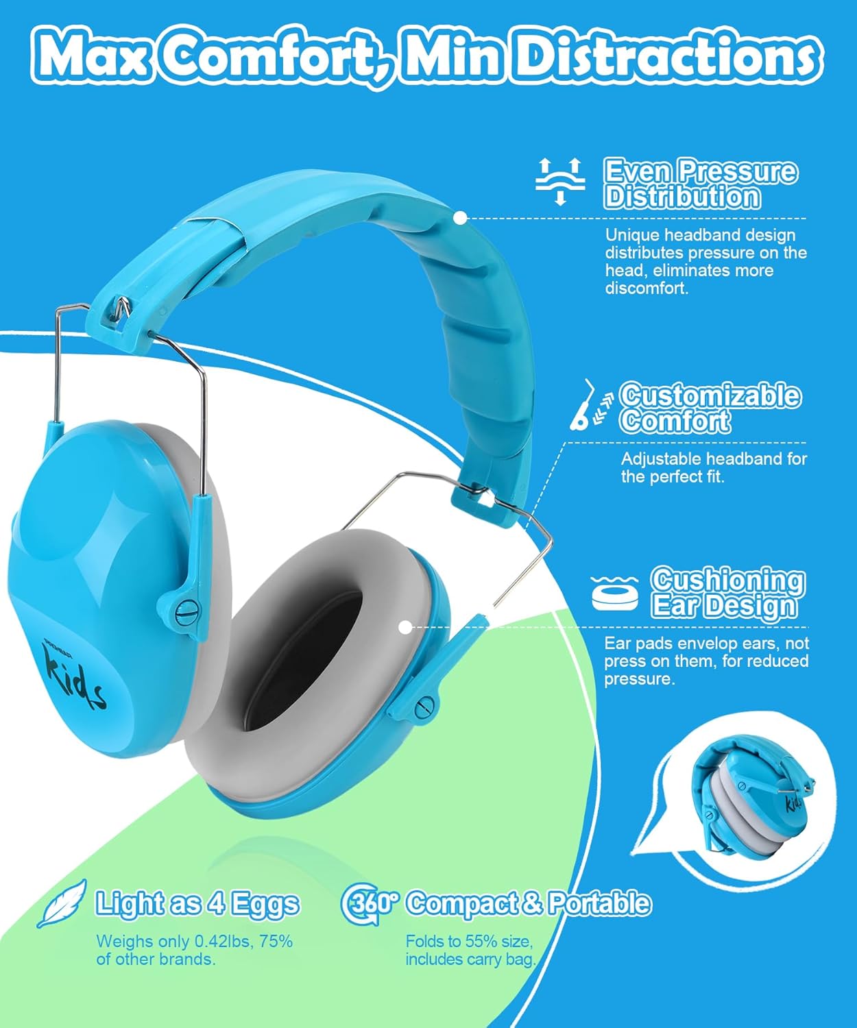 PROHEAR 032 2.0 Auriculares con cancelación de ruido para niños con diadema ajustable  25dB NRR Autismo Protección de oídos para niños en la siega,