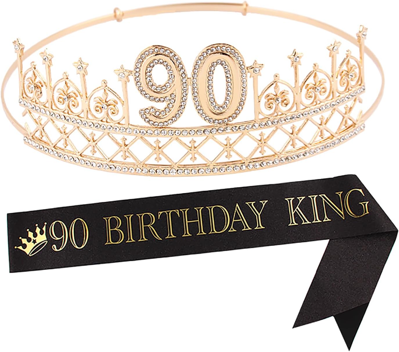 BRT Bearingshui Banda y tiara de cumpleaños 90 para hombres, corona de cumpleaños de oro 90, banda King para hombres, regalos de cumpleaños 90 para
