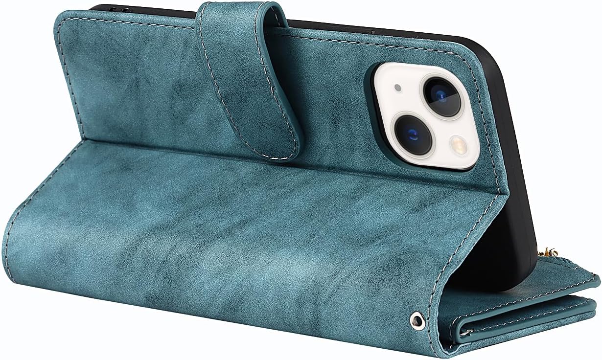Funda para teléfono iPhone 13 Mini Funda tipo cartera con tarjetero para iPhone 13 Mini, funda de cuero tipo cartera con tapa y tarjetero – Azul