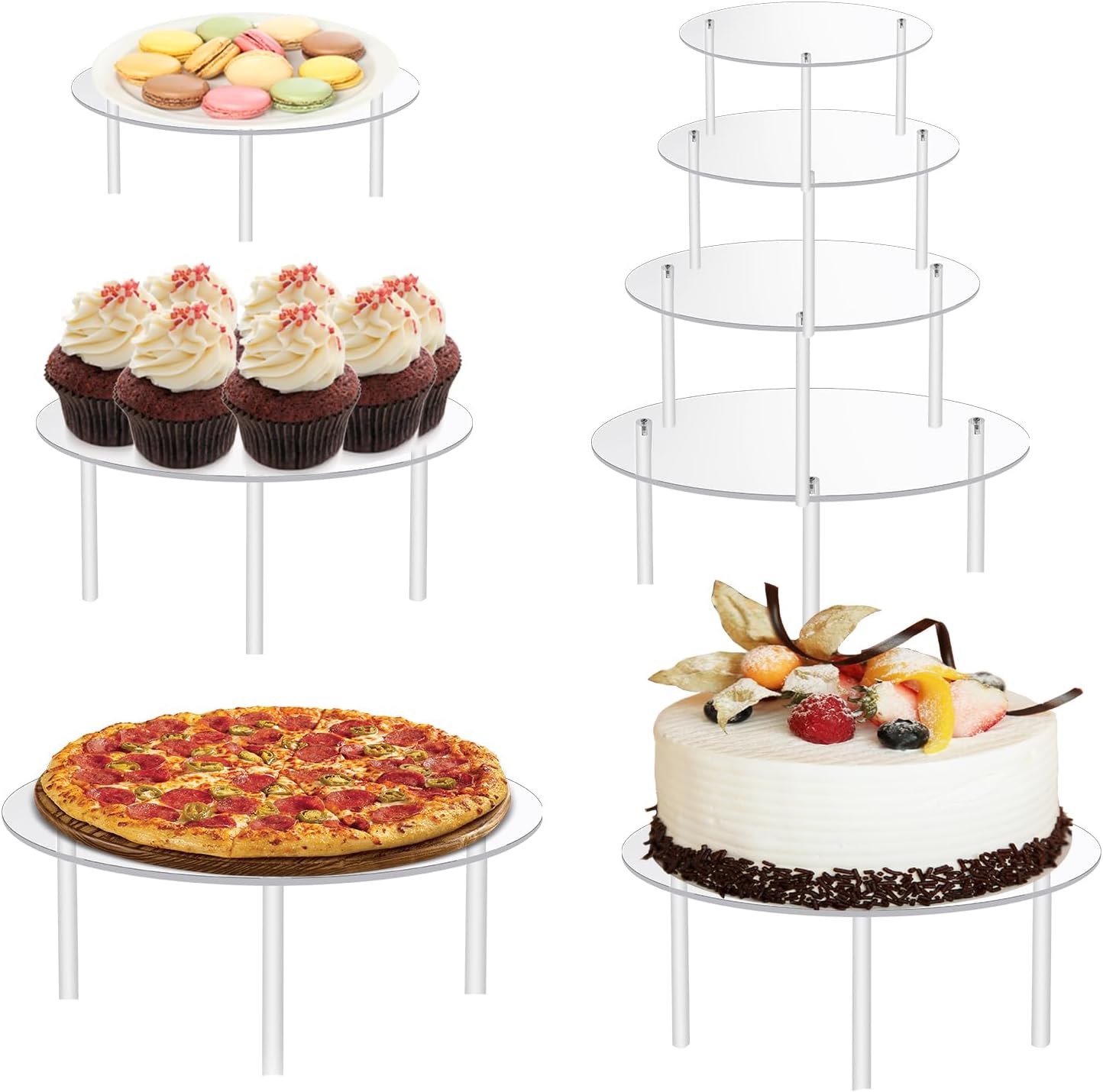 Juego de 8 soportes de acrílico transparente para tartas, 4 tamaños 6 pulgadas, 8 pulgadas, 10 pulgadas, 12 pulgadas, soporte redondo para cupcakes