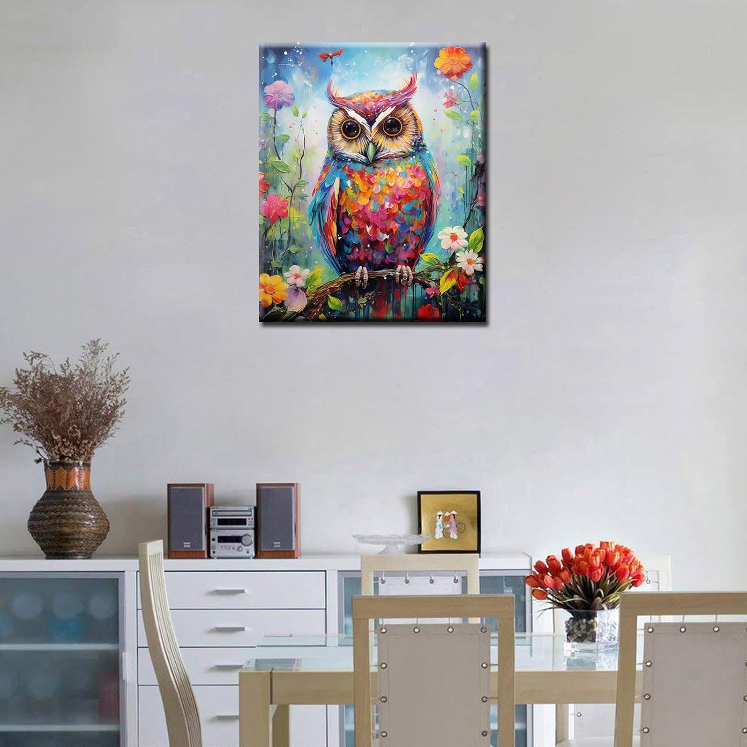 Tucocoo Kits de pintura por números de búho lindo lienzo de 16 x 20 pulgadas, pintura al óleo digital para adultos con pinceles y pigmento acrílico,