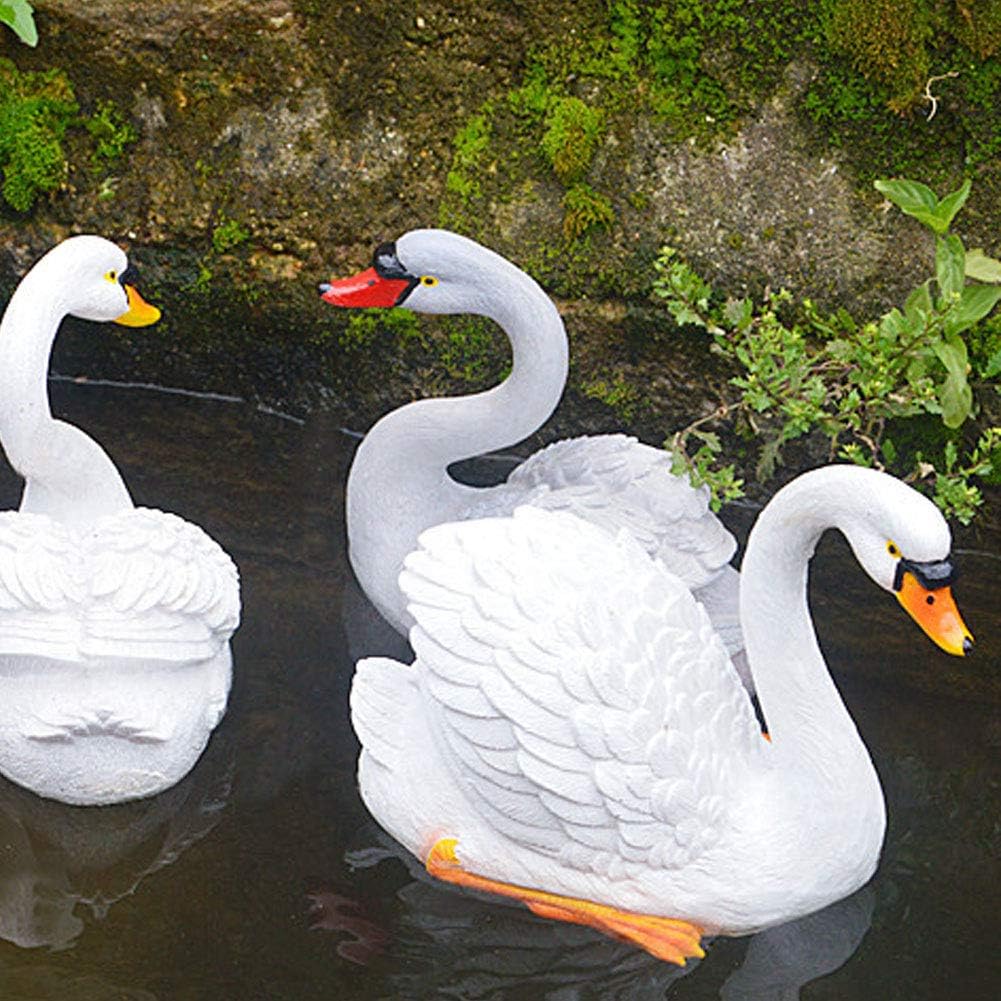 01 Figura de cisne blanco, decoración de jardín de cisne flotante resina simulación estanque de cisnes paisaje paisajismo jardinería decoración