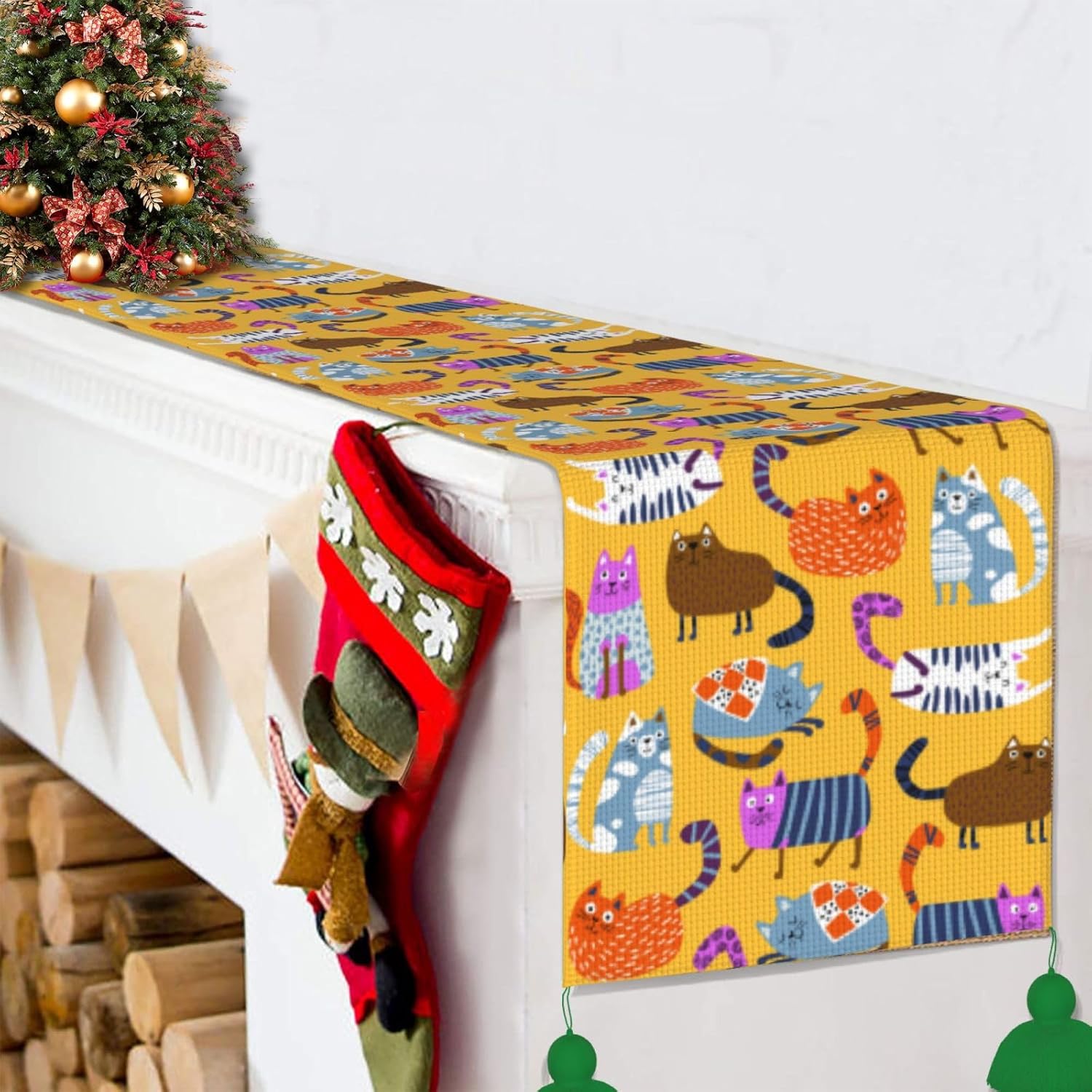 Cats Scandinavian Style Christmas Table Runner Dining Table Decor Christmas Decorations Indoor Home Decor Christmas Table Runners Xmas Navidad