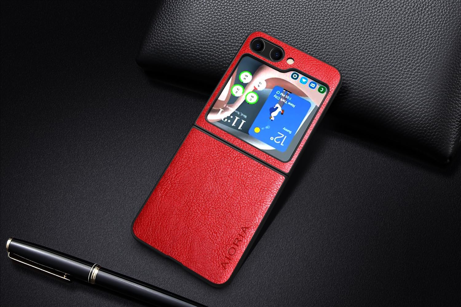 AIORIA Funda para Samsung Galaxy Z Flip5 6.7 “Pantalla Premium PU Cuero Cubierta Retro Diseño de Negocios Funda Protectora Completa para Samsung