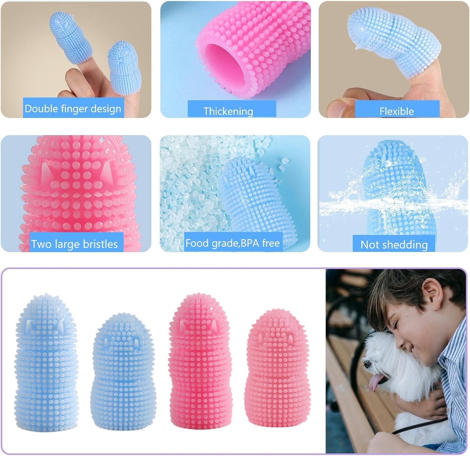 Cepillo de dientes redondo 360 para perros, cerdas suaves de silicona para limpieza de dientes, kit de cepillado de dientes de perro para razas