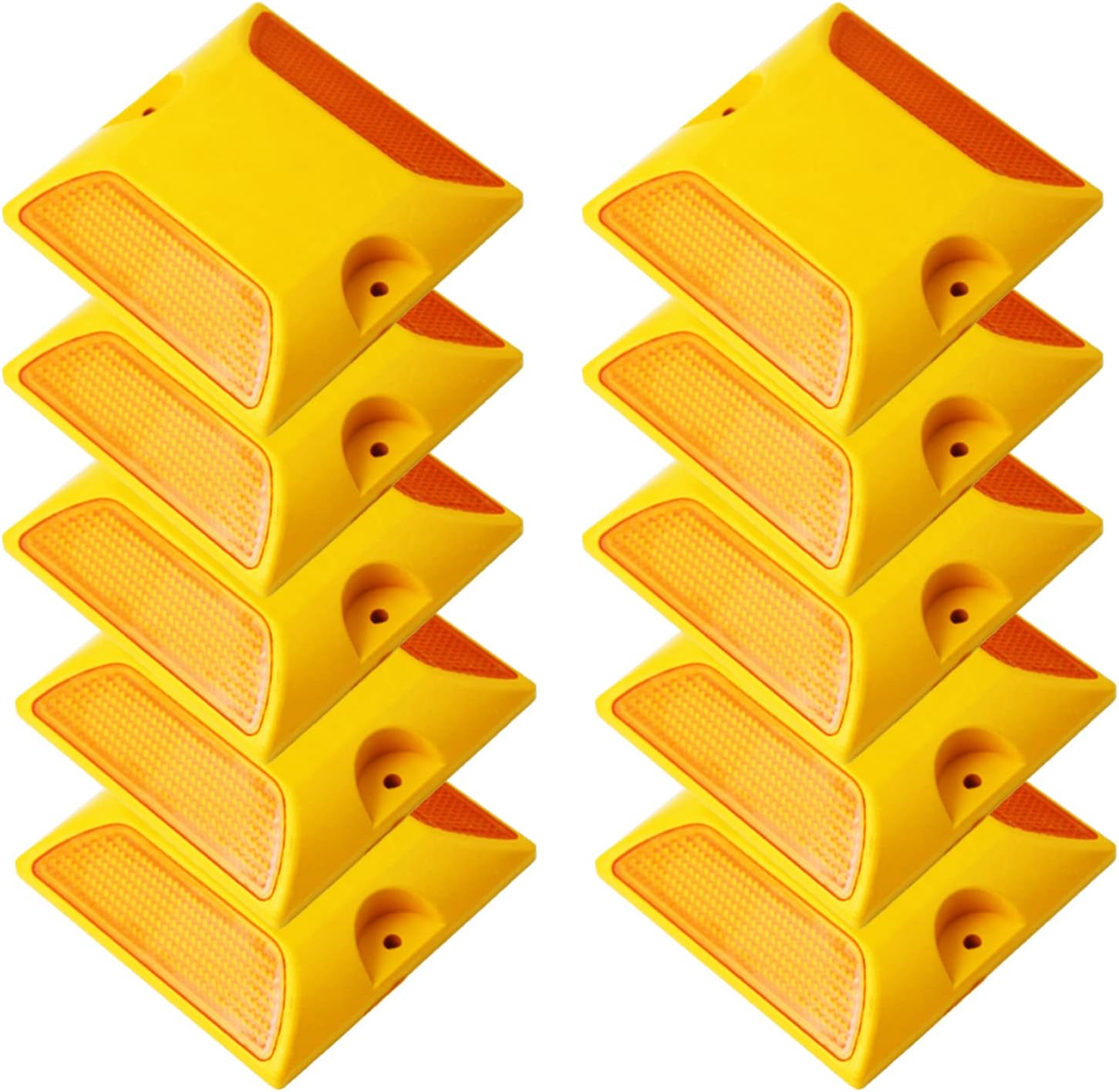 Paquete de 10 marcadores reflectores de carretera, reflectores de carretera de 4 x 4 pulgadas, marcadores reflectantes de doble cara para pavimento