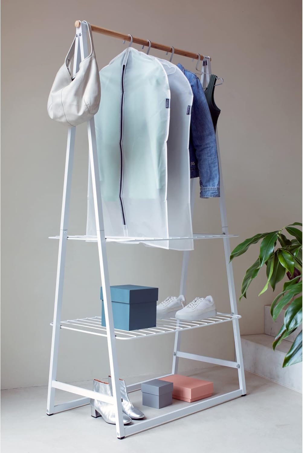 Brabantia Paquete de 2 bolsas protectoras de ropa medianas transparentes para colgar ropa (blanco) para almacenamiento de armario, se adapta a