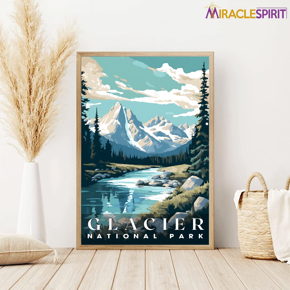 Glacier National Park, National Parks Wall Poster, Glacier National Park Wall Art, Abstract Nature Landscape Forest Wall Art Pictures for Bedroom