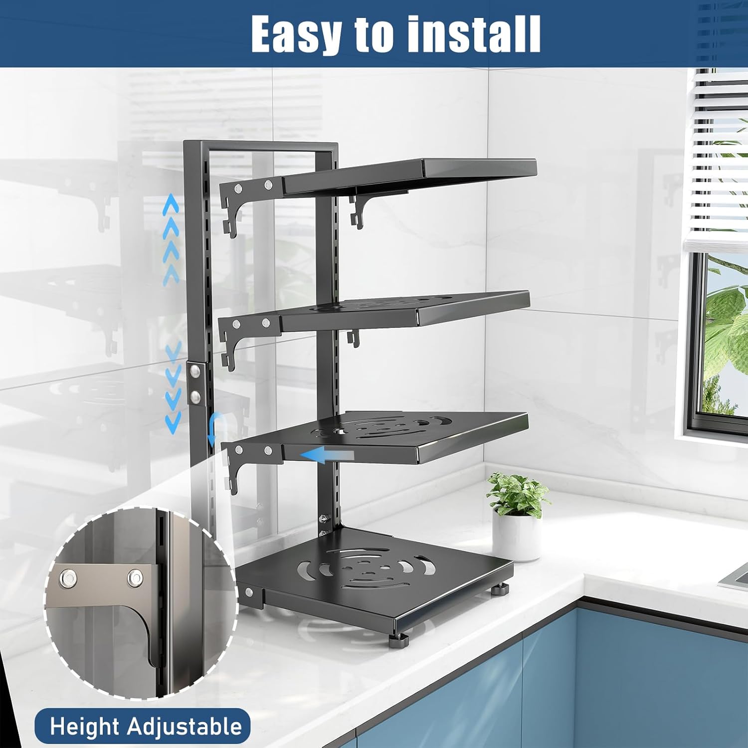 Organizador de sartenes ajustable de 7 niveles para gabinete, múltiples modos de uso, estante para ollas y sartenes para encimera de cocina y