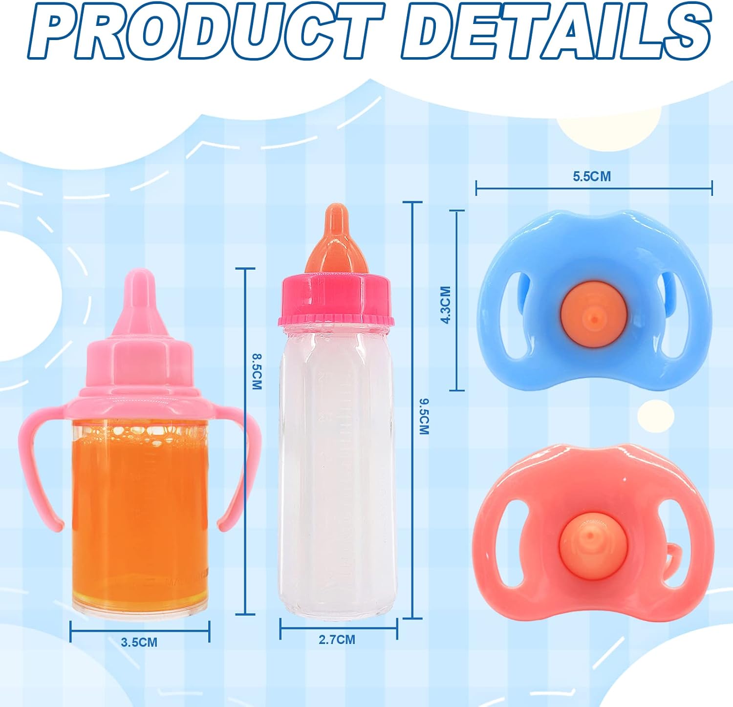 Juego de biberones para muñecas, botellas mágicas que desaparecen de muñeca  botellas de leche de 3.6 pulgadas y botellas de jugo de 3.4 pulgadas