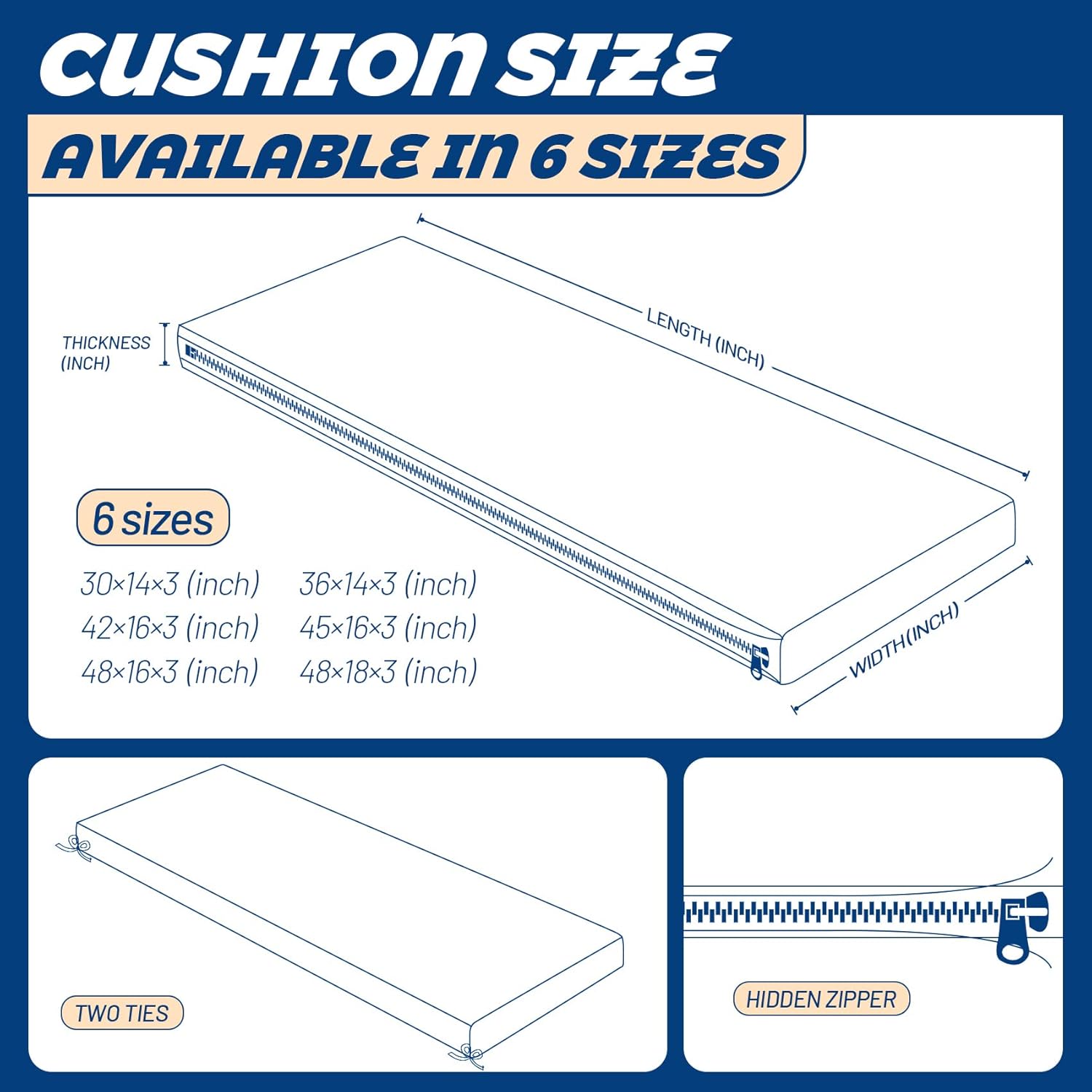 sutailocus Cojín de banco de doble tubería para exteriores, cojines de banco personalizados para muebles de interiorexterior, para ventana, piano,