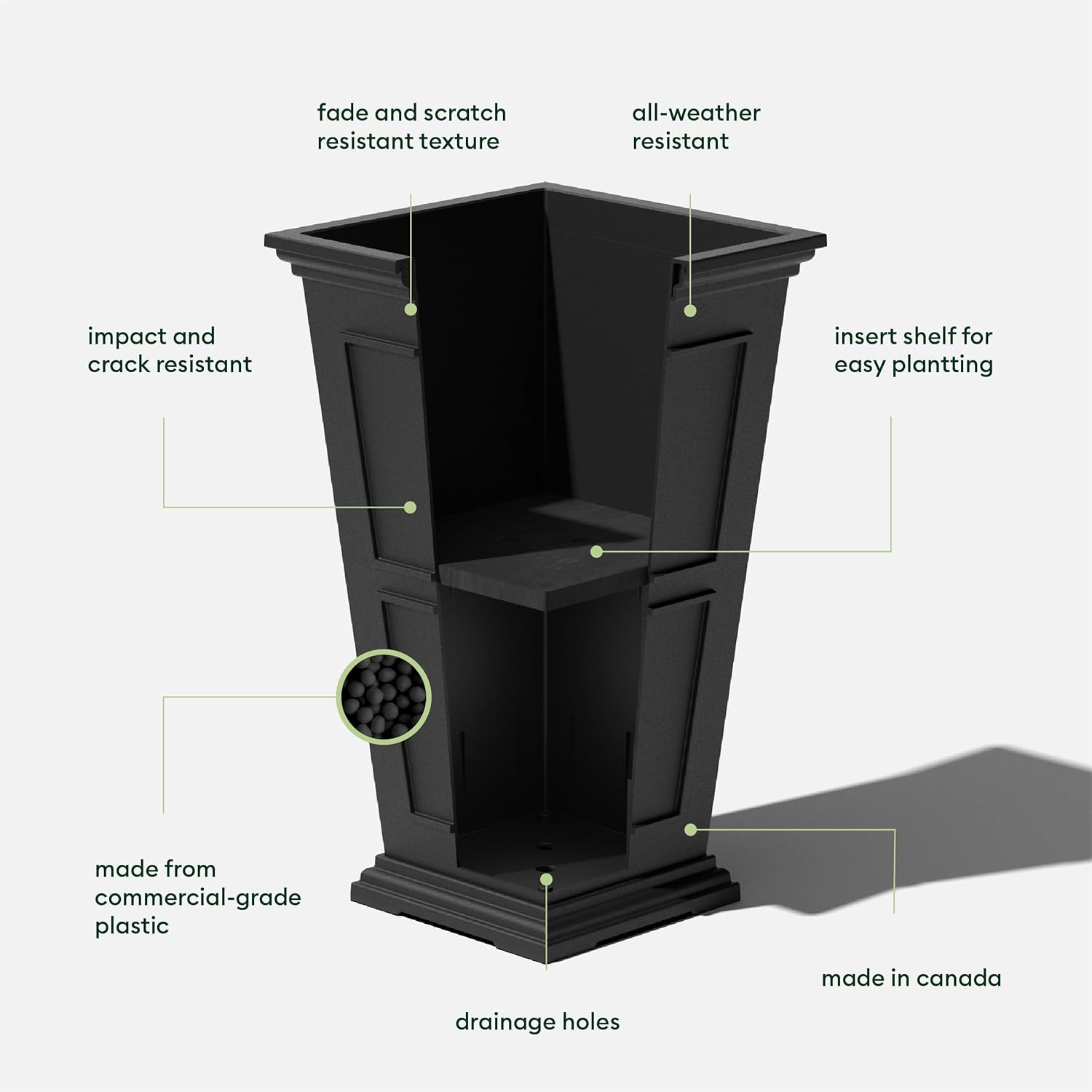 Veradek Fairmont – Maceta alta de plástico para exteriores para porche delantero, resistente a grietas, uso en todo tipo de clima, diseño clásico