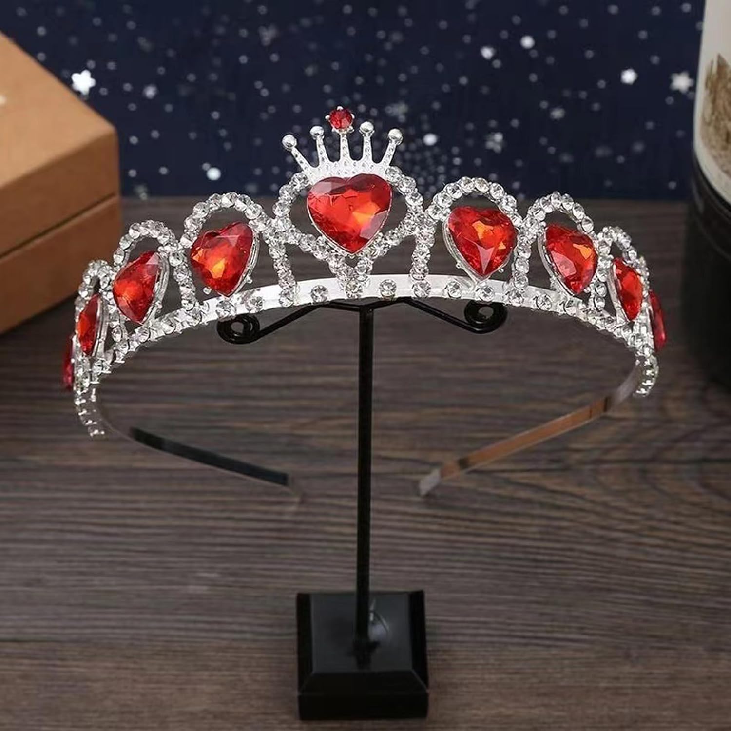 Collar rojo real de reina de corazones y corona de tiara dorada de princesa para disfraz de niña, tocado de reina de corazones, corona y collar para