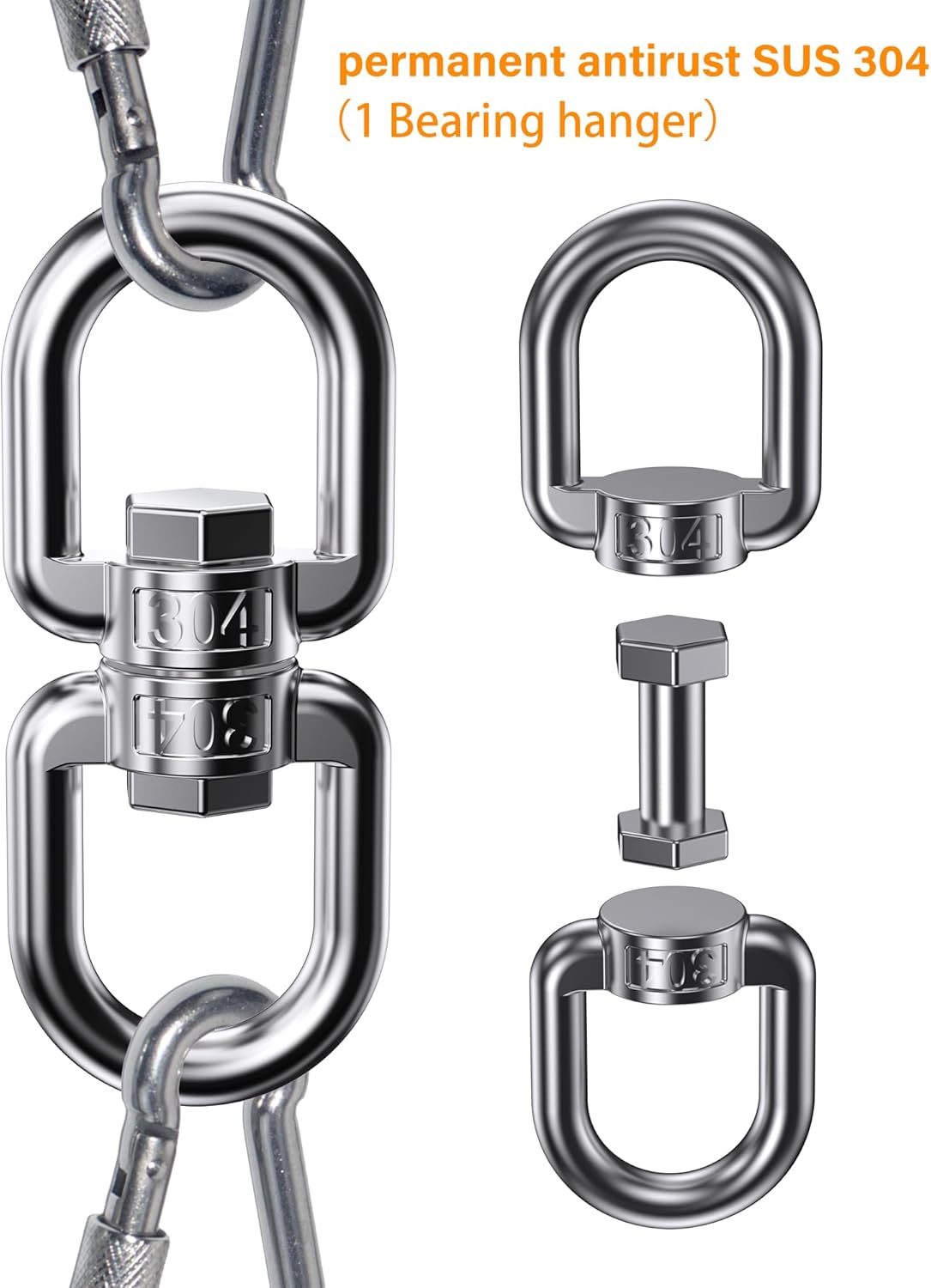 Juego de accesorios para columpios, mosquetón giratorio Digtichnny con rotación de 360, cadenas de hamaca de acero inoxidable 304 y ganchos de carga