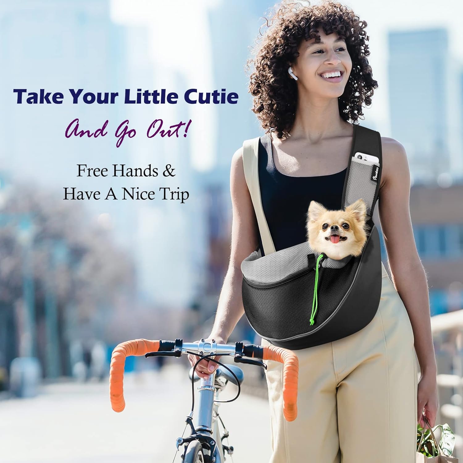 Pawaboo Bolsa transportadora para perros con cordón para mascotas, con cordón para manos libres, con correa ajustable, bolsa de malla transpirable