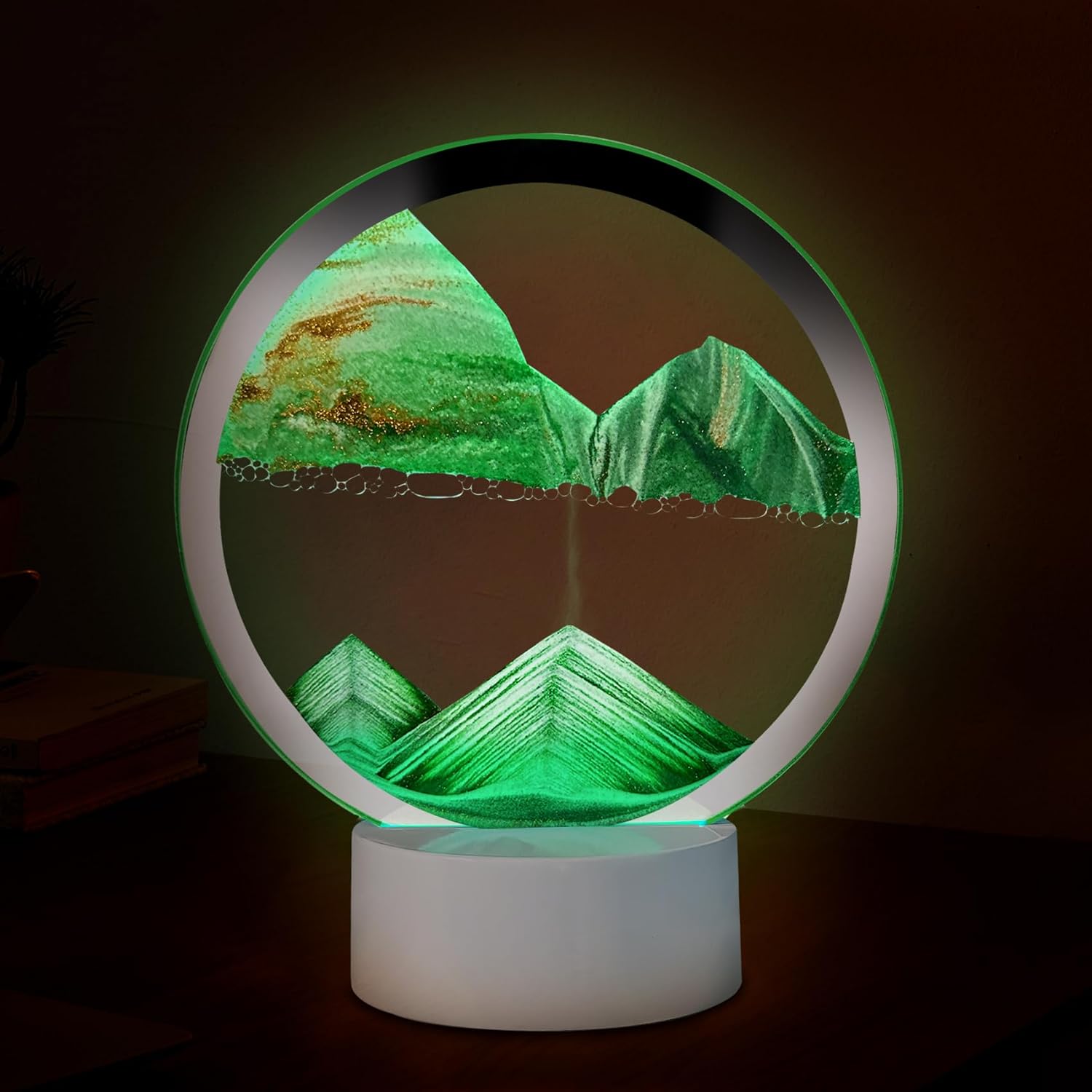 Arte de arena en movimiento, movimiento líquido con base de madera blanca clara, color 3D, decoración de arena movediza de mar profundo, arena