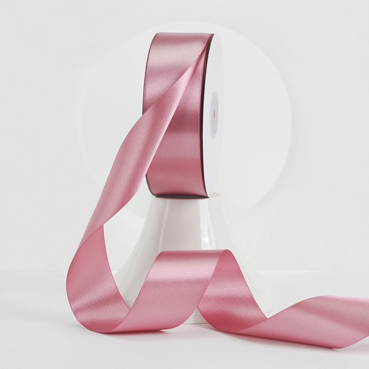 MEEDEE Cinta de satén rosa malva de 1-12 pulgadas, cinta rosa rosa Lux de satén de doble cara por 50 yardas, cinta de satén de poliéster rosa para