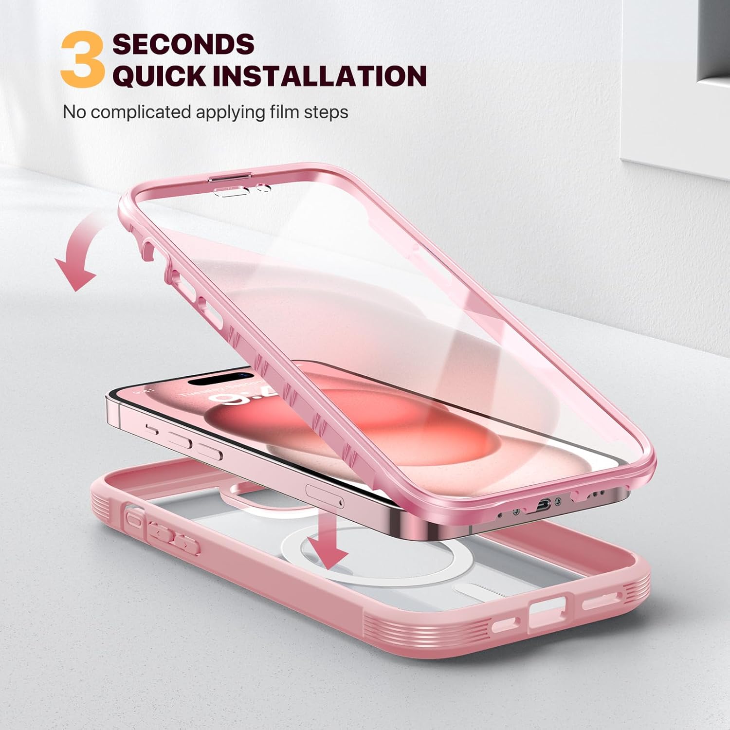 Diaclara Funda diseñada para iPhone 15 Plus de 6.7 pulgadas, compatible con MagSafe, funda magnética resistente de cuerpo completo con protector de