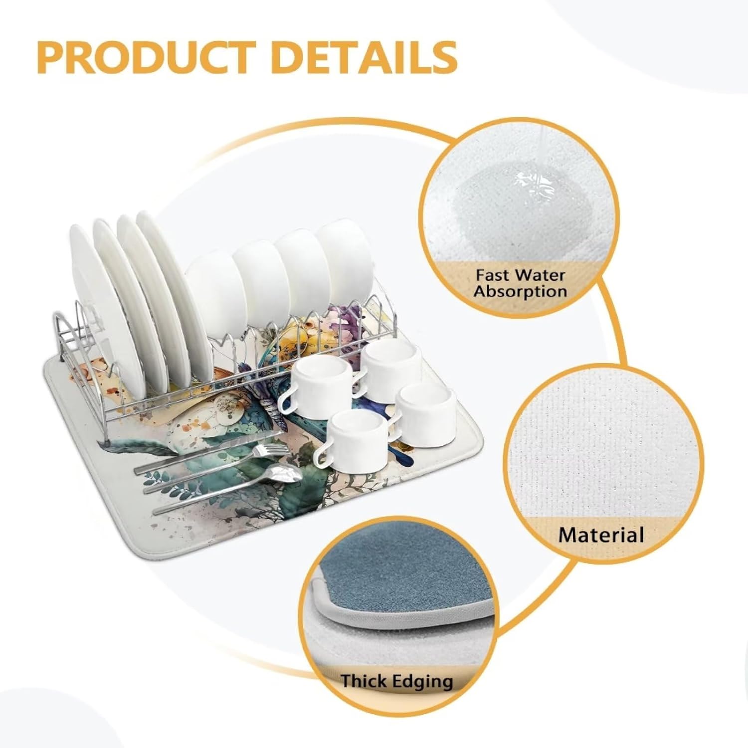 Tapete de drenaje con diseño de mariposa para escurridor de platos, tapete de microfibra absorbente para secado de platos, almohadilla suave
