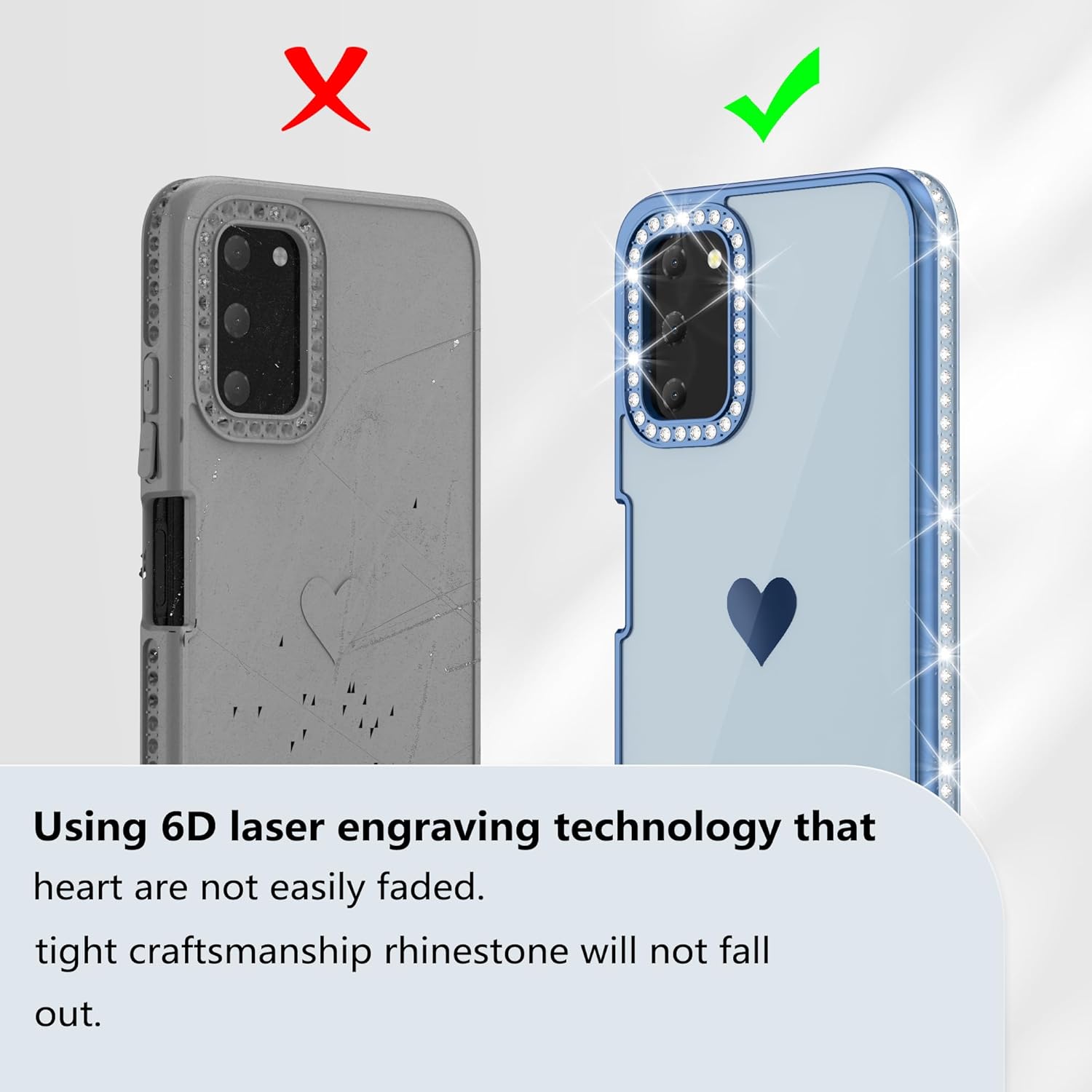 Funda compatible con Samsung Galaxy A03S con protector de pantalla, diseño de corazón de amor, diamantes de imitación brillantes para niñas y