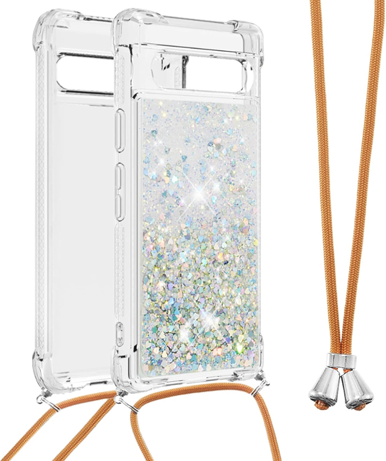 Tncavo Funda para Google Pixel 7a para mujer, carcasa con purpurina holográfica líquida en movimiento, con correa cruzada, delgada, suave, TPU para