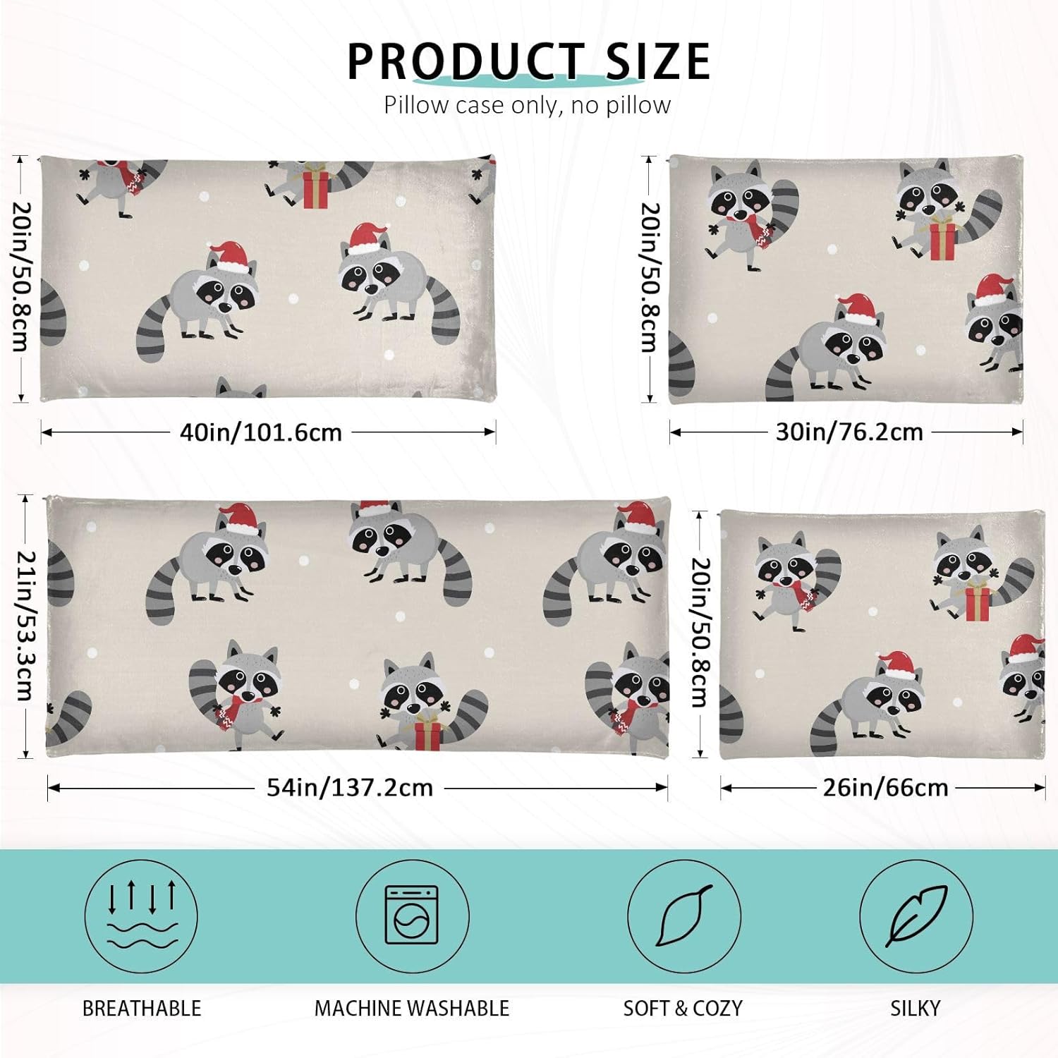 Emelivor Fundas de almohada navideñas de mapache, fundas de almohada de terciopelo, fundas de cojín suaves, fundas de almohada cómodas, almohadas