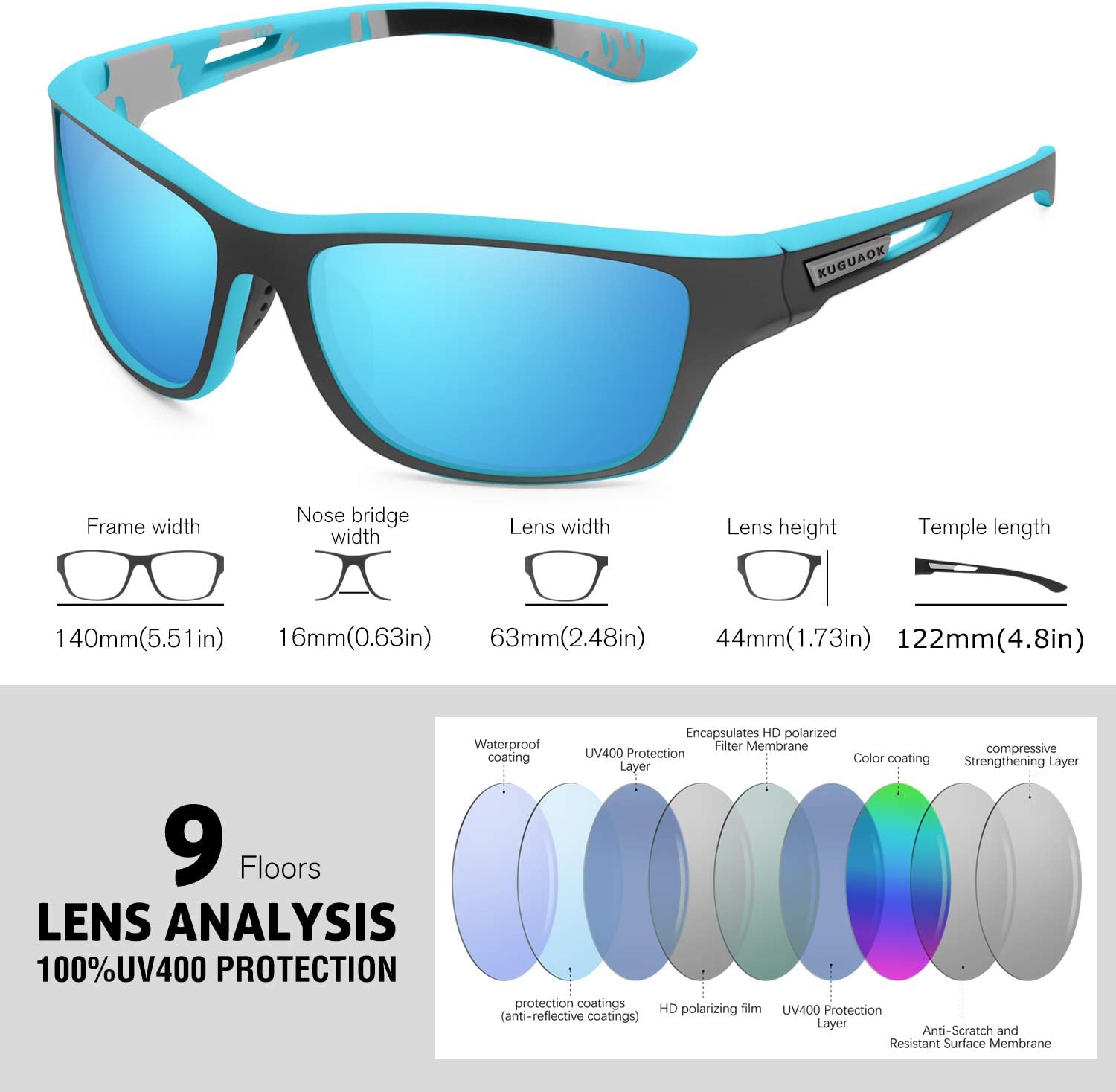 KUGUAOK Sports Polarized Sunglasses for Men Fishing Cycling Running Sun Glasses Lightweight Frame UV Protection Goggles