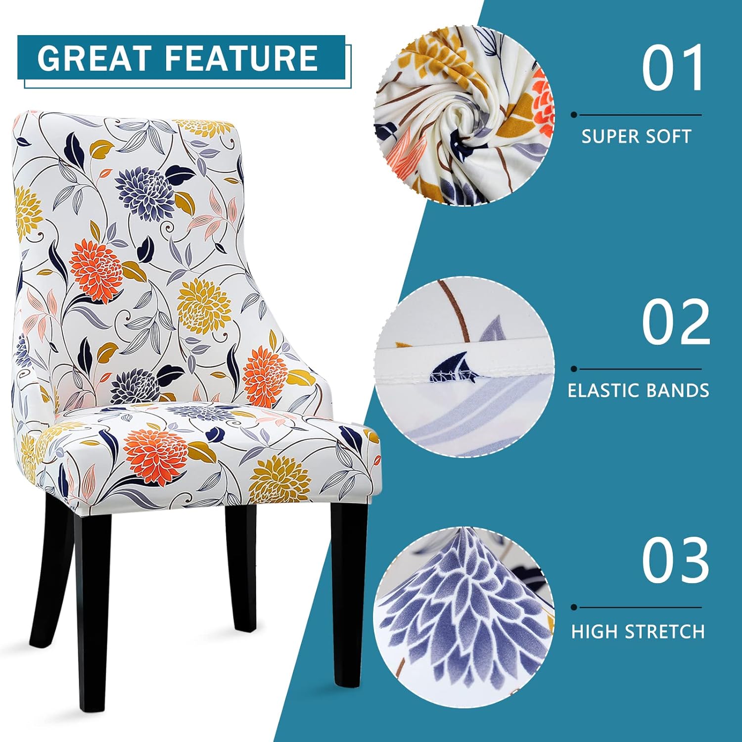Liykimt Funda elástica para silla lateral con respaldo de ala, funda decorativa con brazo, silla de comedor tapizada lavable con protector de clavos