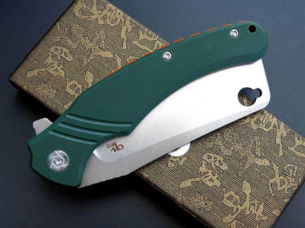 Eafengrow CH3531-G10 – Cuchillo plegable D2 con hoja de acero para acampar, mango G10, mecanismo de bloqueo confiable, cuchillo aleta para